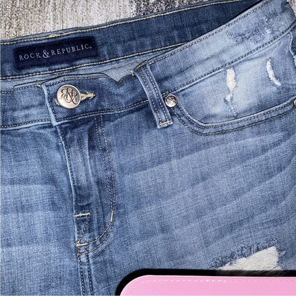 Rock & Republic Distressed Blue Jean Shorts with Studs - Picture 7 of 16